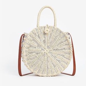 Metallic Woven Circle Crossbody Tote